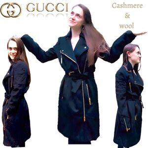 🆕 GUCCI CASHMERE & WOOL UNISEX COAT Black with gold size 42